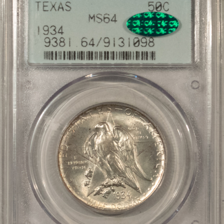 CAC Approved Coins 1934 TEXAS COMMEMORATIVE HALF DOLLAR – PCGS MS-64 CAC 2 PIECE OGH, LOOKS 66, PQ+