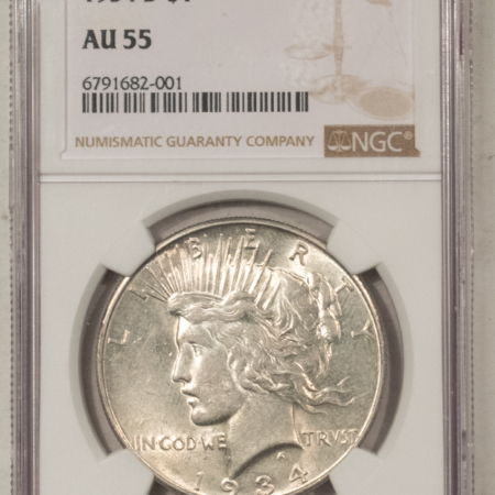 New Store Items 1934-D $1 PEACE DOLLAR – NGC AU-55, NICE PLEASING!