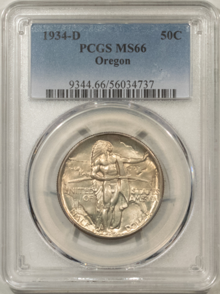 Early Commems 1934-D OREGON COMMEMORATIVE HALF DOLLAR – PCGS MS-66, ORIGNAL, LOW MINTAGE