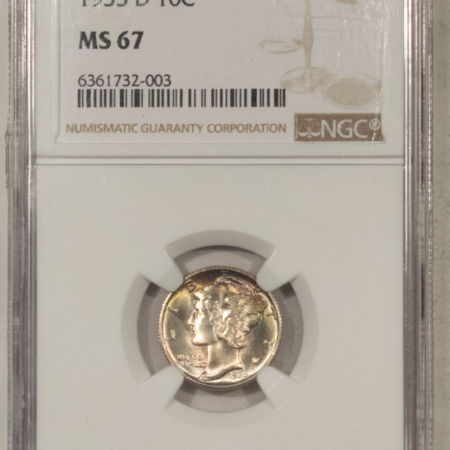 Dimes 1935-D MERCURY DIME – NGC MS-67, SUPERB, GORGEOUS! POP 9, 2 FINER!