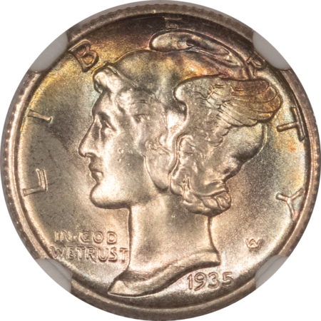 Dimes 1935-D MERCURY DIME – NGC MS-67, SUPERB, GORGEOUS! POP 9, 2 FINER!