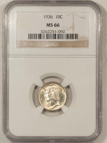 Mercury Dimes 1936 MERCURY DIME – NGC MS-66, LOOKS FB!