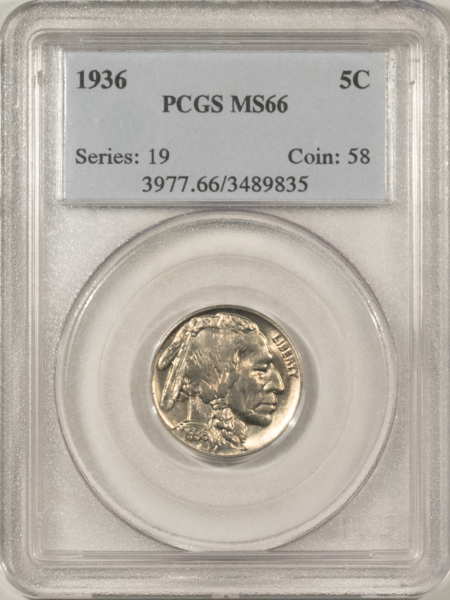 Buffalo Nickels 1936 BUFFALO NICKEL – PCGS MS-66, LUSTROUS!