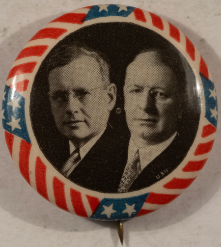 New Store Items 1936 ALF LANDON-KNOX 1 1/4″ RWB CAMPAIGN JUGATE – NEAR MINT, BRIGHT COLOR!