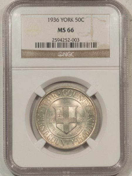 New Certified Coins 1936 YORK COMMEMORATIVE HALF DOLLAR – NGC MS-66, ORIGINAL WHITE!