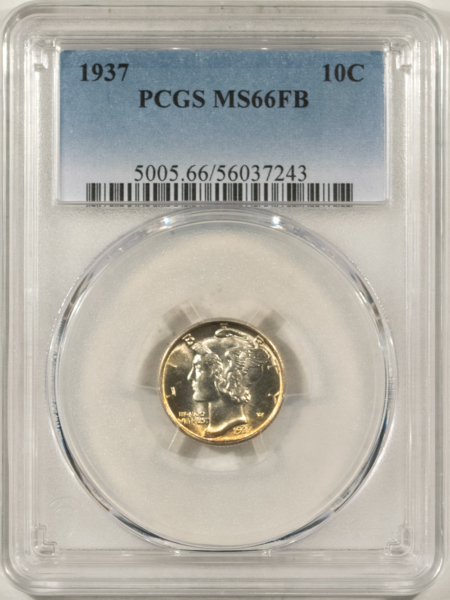 Mercury Dimes 1937 MERCURY DIME – PCGS MS-66 FB, LUSTROUS & PREMIUM QUALITY!