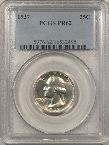 New Certified Coins 1937 PROOF WASHINGTON QUARTER – PCGS PR-62, WHITE!