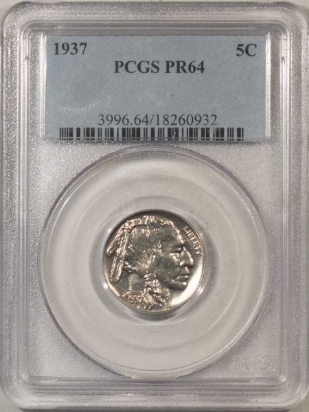 Buffalo Nickels 1937 PROOF BUFFALO NICKEL – PCGS PR-64, WHITE, LOOKS GEM! TOUGH EARLY PROOF!