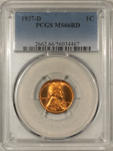 Lincoln Cents (Wheat) 1937-D LINCOLN CENT – PCGS MS-66 RD, LOOK SUPERB! PREMIUM QUALITY!