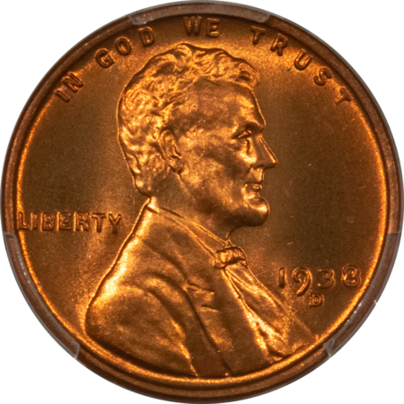 Lincoln Cents (Wheat) 1938-D LINCOLN CENT – PCGS MS-67 RD, BLAZING RED!
