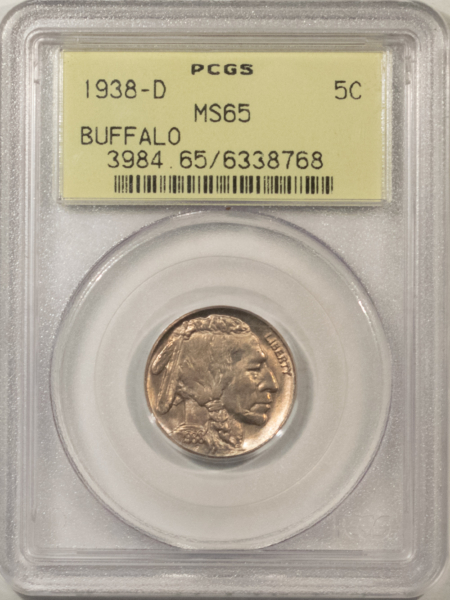 Buffalo Nickels 1938-D BUFFALO NICKEL – PCGS MS-65, OLD GREEN HOLDER & PREMIUM QUALITY++