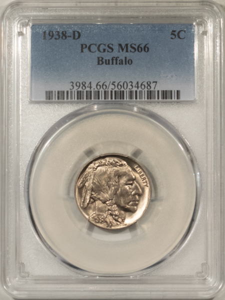 Buffalo Nickels 1938-D BUFFALO NICKEL – PCGS MS-66, SUPERB WHITE GEM!