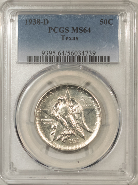 Early Commems 1938-D TEXAS COMMEMORATIVE HALF DOLLAR – PCGS MS-64, WHITE & LOW MINTAGE, TOUGH!