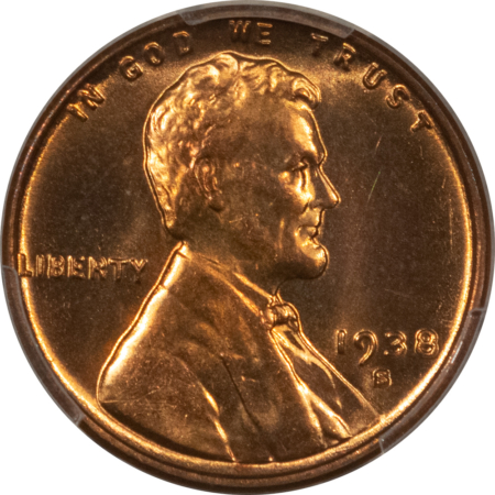 Lincoln Cents (Wheat) 1938-S LINCOLN CENT – PCGS MS-65 RD, BLAZING!