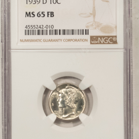 Mercury Dimes 1939-D MERCURY DIME – NGC MS-65 FB, GEM!
