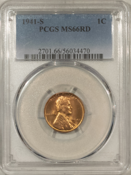 Lincoln Cents (Wheat) 1941-S LINCOLN CENT – PCGS MS-66 RD, RED & PREMIUM QUALITY!