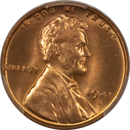 Lincoln Cents (Wheat) 1941-S LINCOLN CENT – PCGS MS-66 RD, RED & PREMIUM QUALITY!