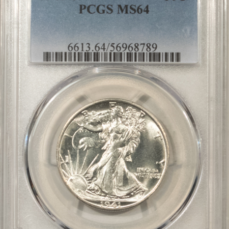 Half Dollars 1941-S WALKING LIBERTY HALF DOLLAR – PCGS MS-64 PREMIUM QUALITY WHITE HEADLIGHT!