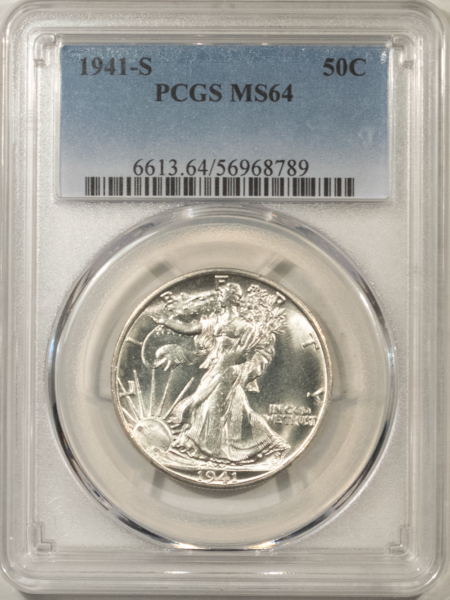 Half Dollars 1941-S WALKING LIBERTY HALF DOLLAR – PCGS MS-64 PREMIUM QUALITY WHITE HEADLIGHT!