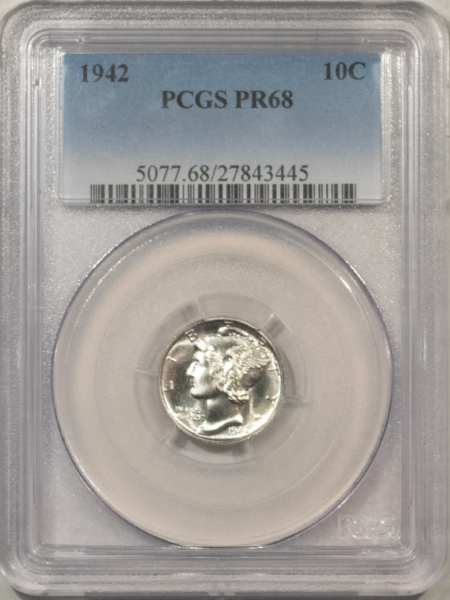 Mercury Dimes 1942 PROOF MERCURY DIME – PCGS PR-68, STONE FRESH WHITE & PERFECT!