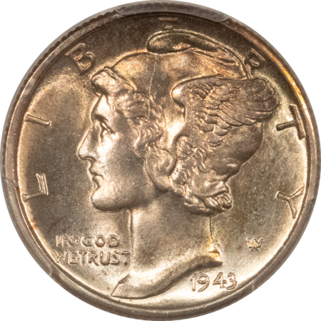 Mercury Dimes 1943-D MERCURY DIME – PCGS MS-65 FB, PRETTY GEM!