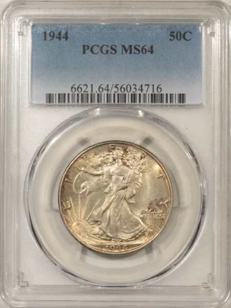 Half Dollars 1944 WALKING LIBERTY HALF DOLLAR – PCGS MS-64, ORIGINAL PATINA!