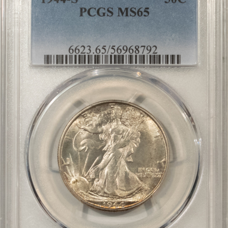 Half Dollars 1944-S WALKING LIBERTY HALF DOLLAR – PCGS MS-65, CLEAN SURFACE! ORIG WHITE GEM!
