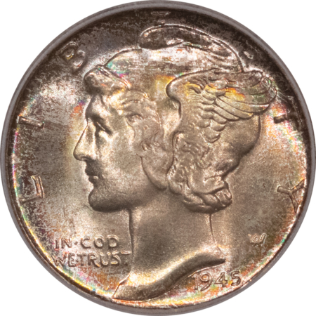 Dimes 1945-D MERCURY DIME – ICG MS-68, OLD ICG HOLDER, LOVELY!