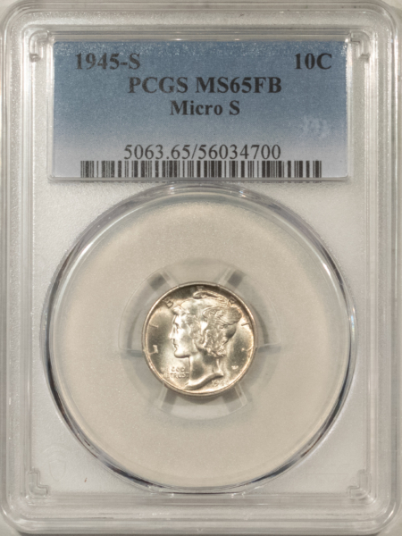 Mercury Dimes 1945-S MERCURY DIME, MICRO S – PCGS MS-65 FB, ORIGINAL WHITE BLAZER!