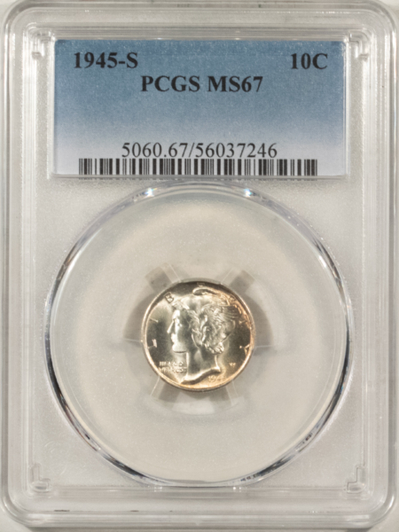 Mercury Dimes 1945-S MERCURY DIME – PCGS MS-67, SUPERB!