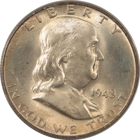 Franklin Halves 1948 FRANKLIN HALF DOLLAR – ANACS MS-65 FBL, PRETTY!