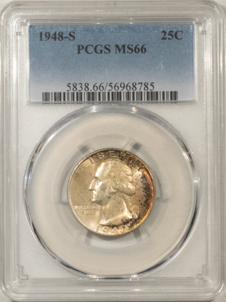 New Certified Coins 1948-S WASHINGTON QUARTER – PCGS MS-66, ORIGINAL & REALLY PRETTY! 67 LOOK!!