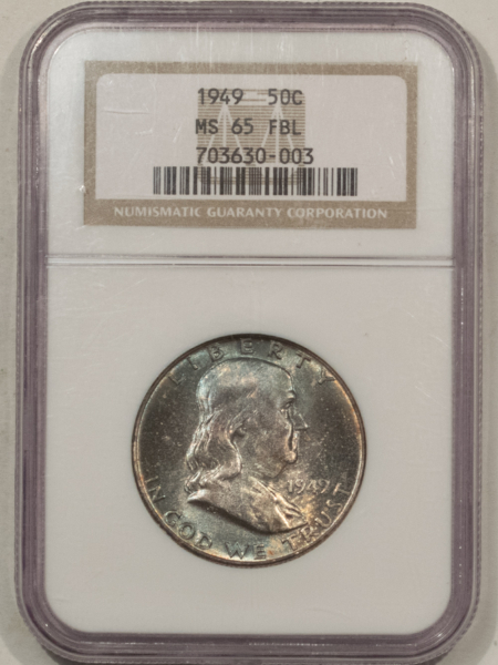 Franklin Halves 1949 FRANKLIN HALF DOLLAR – NGC MS-65 FBL, PRETTY GEM!