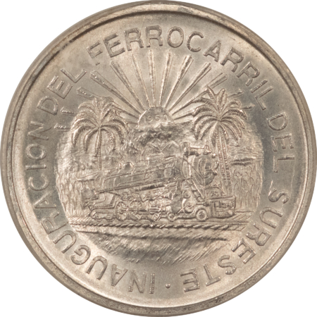 New Store Items 1950 MEXICO RAILROAD SILVER 5 PESO, KM #466 – ICG MS-64, FRESH WHITE & TOUGH!