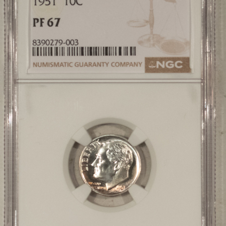 Dimes 1951 PROOF ROOSEVELT DIME – NGC PF-67, SUPERB GEM!