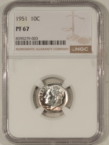 Dimes 1951 PROOF ROOSEVELT DIME – NGC PF-67, SUPERB GEM!