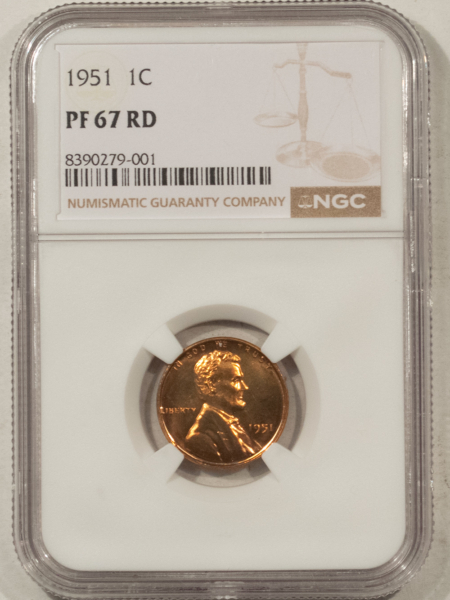 Lincoln Cents (Wheat) 1951 PROOF LINCOLN CENT – NGC PF-67 RD, SUPERB GEM!