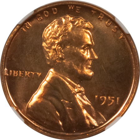 Lincoln Cents (Wheat) 1951 PROOF LINCOLN CENT – NGC PF-67 RD, SUPERB GEM!