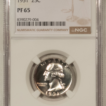 New Certified Coins 1951 PROOF WASHINGTON QUARTER – NGC PF-65, WHITE GEM PROOF!