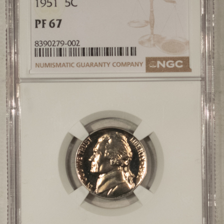 Jefferson Nickels 1951 PROOF JEFFERSON NICKEL – NGC PF-67, SUPERB GEM!