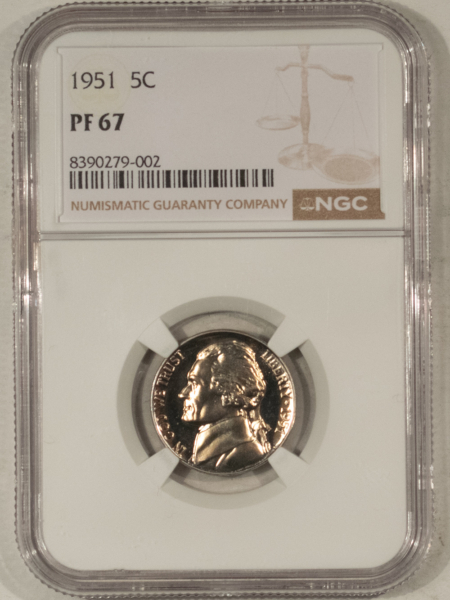 Jefferson Nickels 1951 PROOF JEFFERSON NICKEL – NGC PF-67, SUPERB GEM!