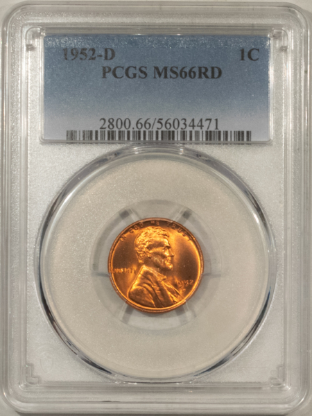 Lincoln Cents (Wheat) 1952-D LINCOLN CENT – PCGS MS-66 RD, LOOKS SUPERB!