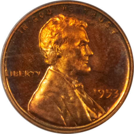 Lincoln Cents (Wheat) 1953 PROOF LINCOLN CENT – PCGS PR-66 CAM, OLD GREEN HOLDER! RED CAMEO!