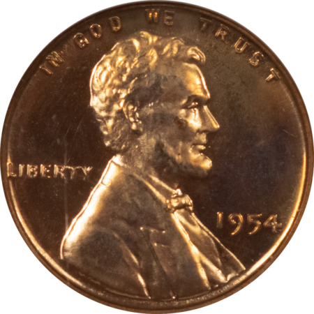 Lincoln Cents (Wheat) 1954 PROOF LINCOLN CENT – NGC PF-67 RD CAMEO, SUPERB RED!