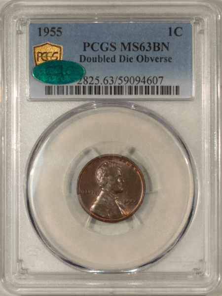 CAC Approved Coins 1955 DOUBLED DIE OBVERSE LINCOLN CENT – PCGS MS-63 BN CAC 64+ QUALITY! SMOOTH PQ