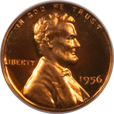 Lincoln Cents (Wheat) 1956 PROOF LINCOLN CENT – PCGS PR-67 CAM, OLD GREEN HOLDER, FULL RED CAMEO!