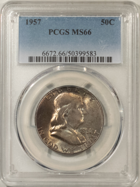 Franklin Halves 1957 FRANKLIN HALF DOLLAR – PCGS MS-66, PRETTY!