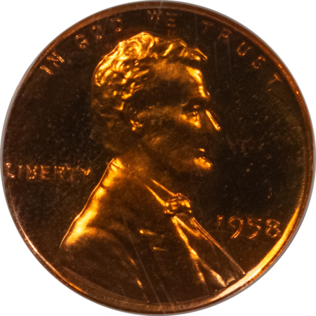 Lincoln Cents (Wheat) 1958 PROOF LINCOLN CENT – PCGS PR-67 CAM, PRETTY! FULL RED CAMEO!