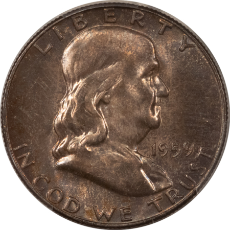 Franklin Halves 1959 FRANKLIN HALF DOLLAR – PCGS MS-65, PRETTY & PREMIUM QUALITY, LOOKS 66+!