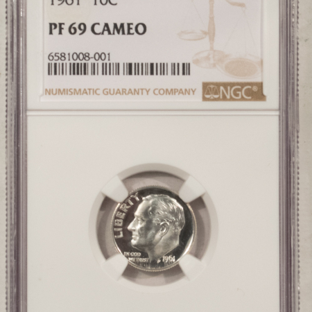New Certified Coins 1961 PROOF ROOSEVELT DIME – NGC PF-69 CAMEO, WHITE!
